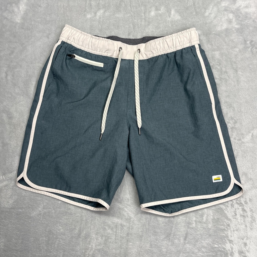Vuori Shorts Mens Small Blue White Stretch Athleisure Fit Gym Banks Drawstring